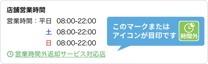 営業時間外返却サービス対応店の表示